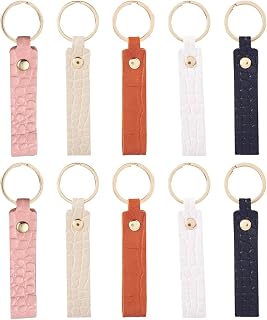 FASHEWELRY PU Leather Keychain Flat Round Teardrop Heart Leather Key Fob Holder for DIY Craft Keychain ID Key Cards