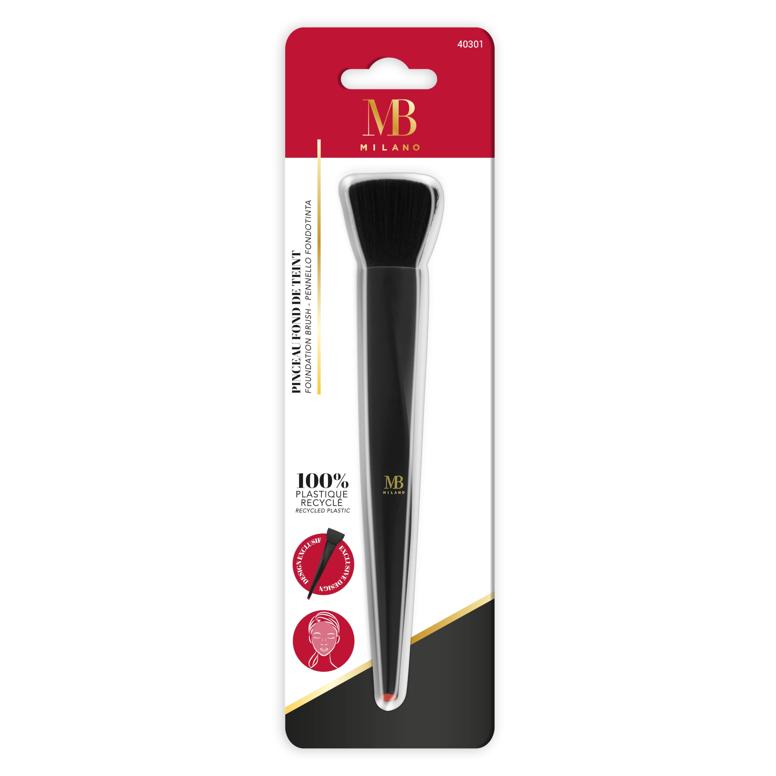 MB Milano - Foundation Brush - Exclusive Design - 100% Recycled Plastic - Makeup, Black - Image 2