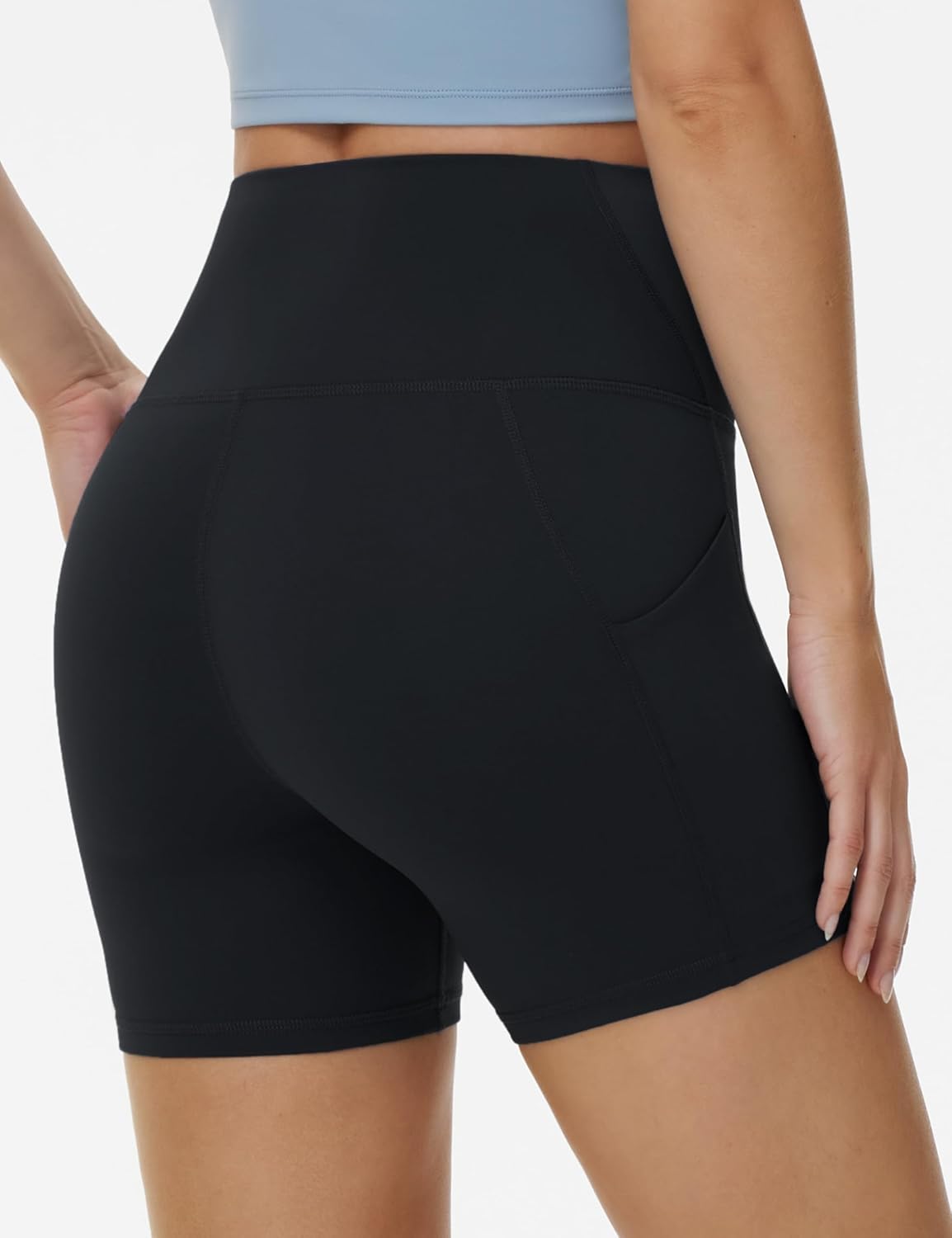 THE GYM PEOPLE Women's High Waist Yoga Shorts 5" Stretchy Tummy Control Biker Workout Running Short with Side Pockets - Image 2