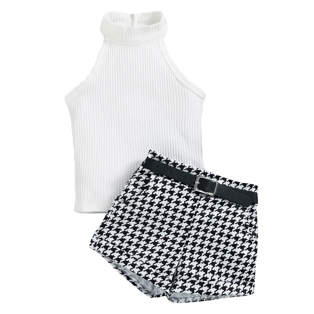 Hopscotch Girls Cotton and Polyester All-Over Print Blouse and Shorts Set in White Color