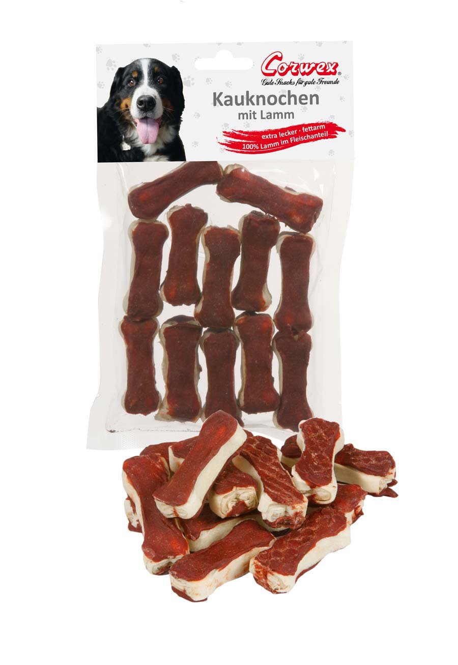 Corwex Kauknochen (12x5cm mit Lamm), für kleine Hunde, extra lecker & fettarm, Hunde-Kauartike mit 100% Lamm im Fleischanteil