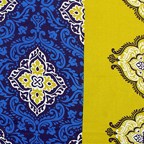 Image of Story@Home 120 TC 1 Bedsheet for Double Bed Cotton with 2 Pillow Covers, Motif Pattern, Blue & Yellow