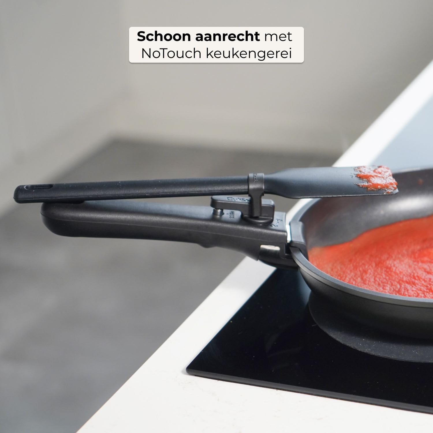 NoTouch - Set di 6 utensili da cucina in silicone, durevoli, igienici, senza BPA, resistenti al calore fino a 250 °C, adatti per impugnatura ClickGrip, colore nero