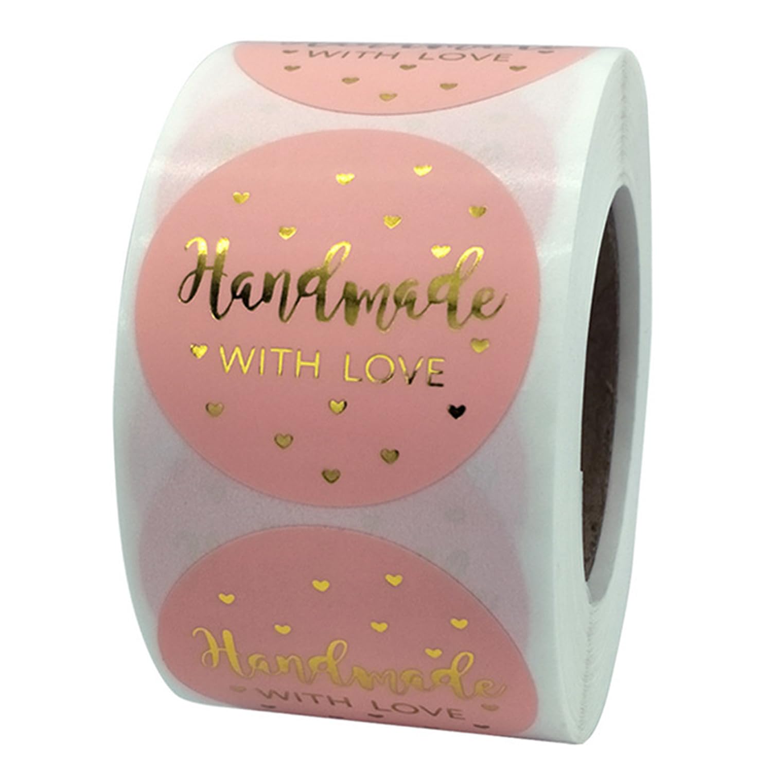 JELLYBABY 3.8 Cm 500 Pcs 1.5In Handmade Tags For Packaging Thank You Labels For Small Business Wedding Birthday Party Envelope Seals Decorative Baking Packaging (Handmade With Love), 500 Labels