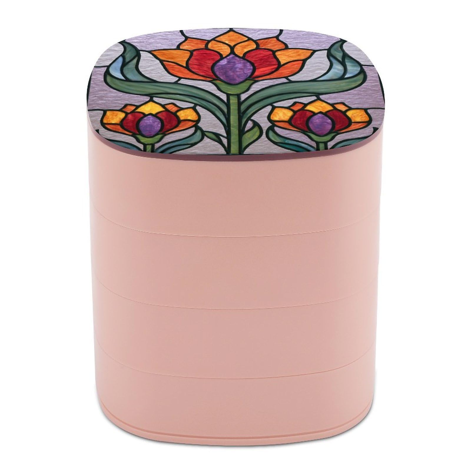 Jubonexis Stained Glass Large Flower Orange Red Petals Jewelry Boxes for Women, Earring Holder Organizer Rotating Jewelry Organizer for Necklaces Bracelets Ring