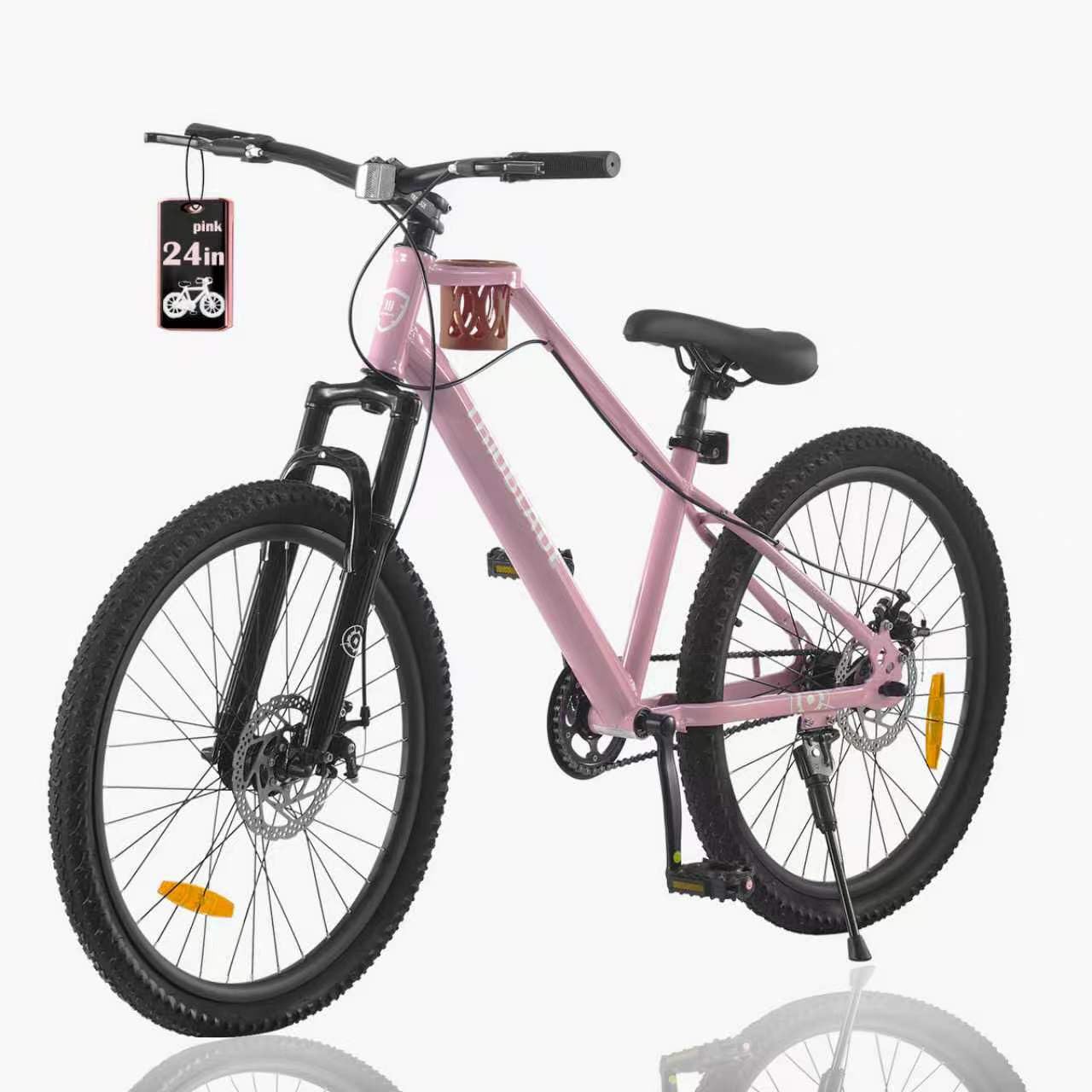 TRIOBLADE Kids Mountain Bike 20/24 Inch, Girls Boys Bikes Age 6-9 Boys, Bikes for Kids Age 9-12 with Suspension Fork Disc Brakes Double Wall Rims, Single Speed Children's Bicycle (Pink, 24inch)