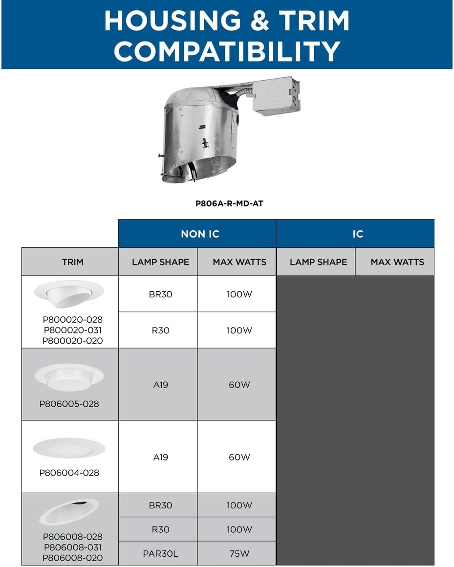 Progress Lighting P806A-R-MD-AT 6" Recessed Slope Ceiling Remodel Non-IC Housing 6" Trim