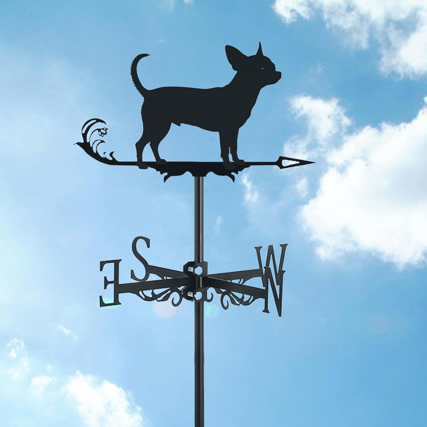 Animal Wind Vane Roof Mount 15.8- Inch Weathervane with Dog Iron Ornament Stainless Steel Spray Paint Decorations for Outdoor Yard Garden, Chihuahua