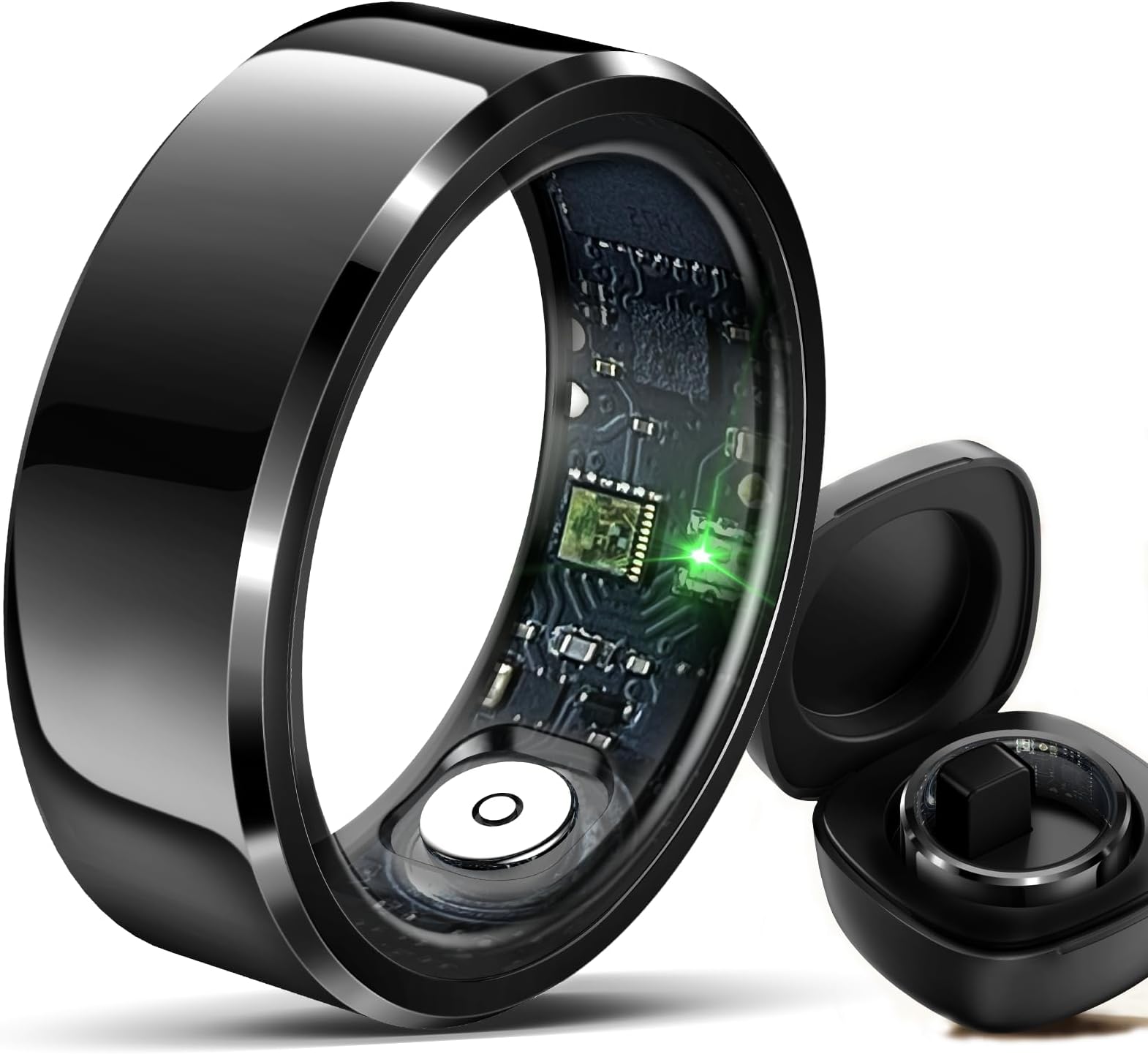 HitTopss Smart Ring, Fitness Sleep Health Tracker Rings for Men Women, No APP Subscription, Sleep Tracking, Heart Rate, Blood Oxygen, IP68 Waterproof (Black, 9#)