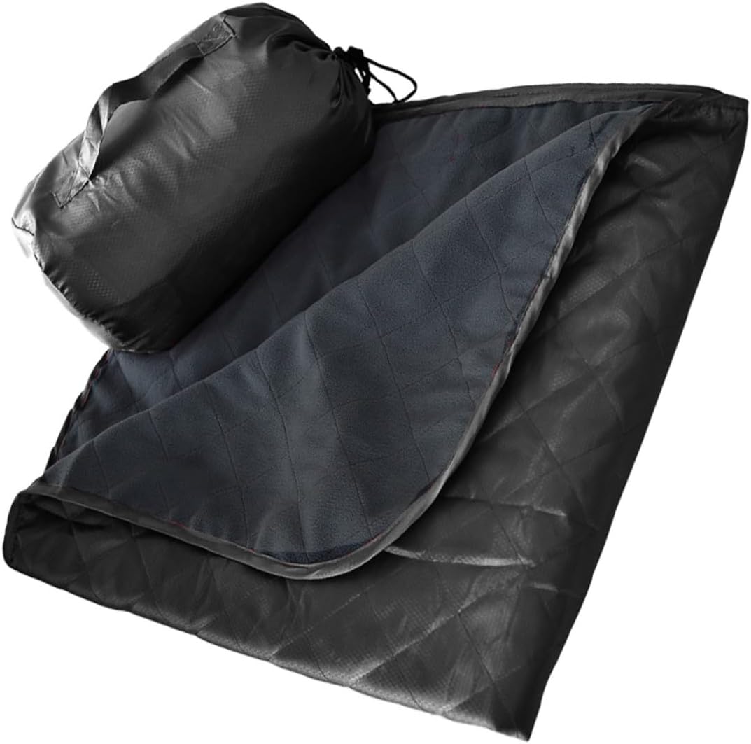 BESPORTBLE Camping Blanket and Waterproof Fleece Picnic Mat, Foldable Outdoor Ground Cover with Sandproof Backing, Warm Cozy Black Throw for Hiking, Beach, and Camping Use