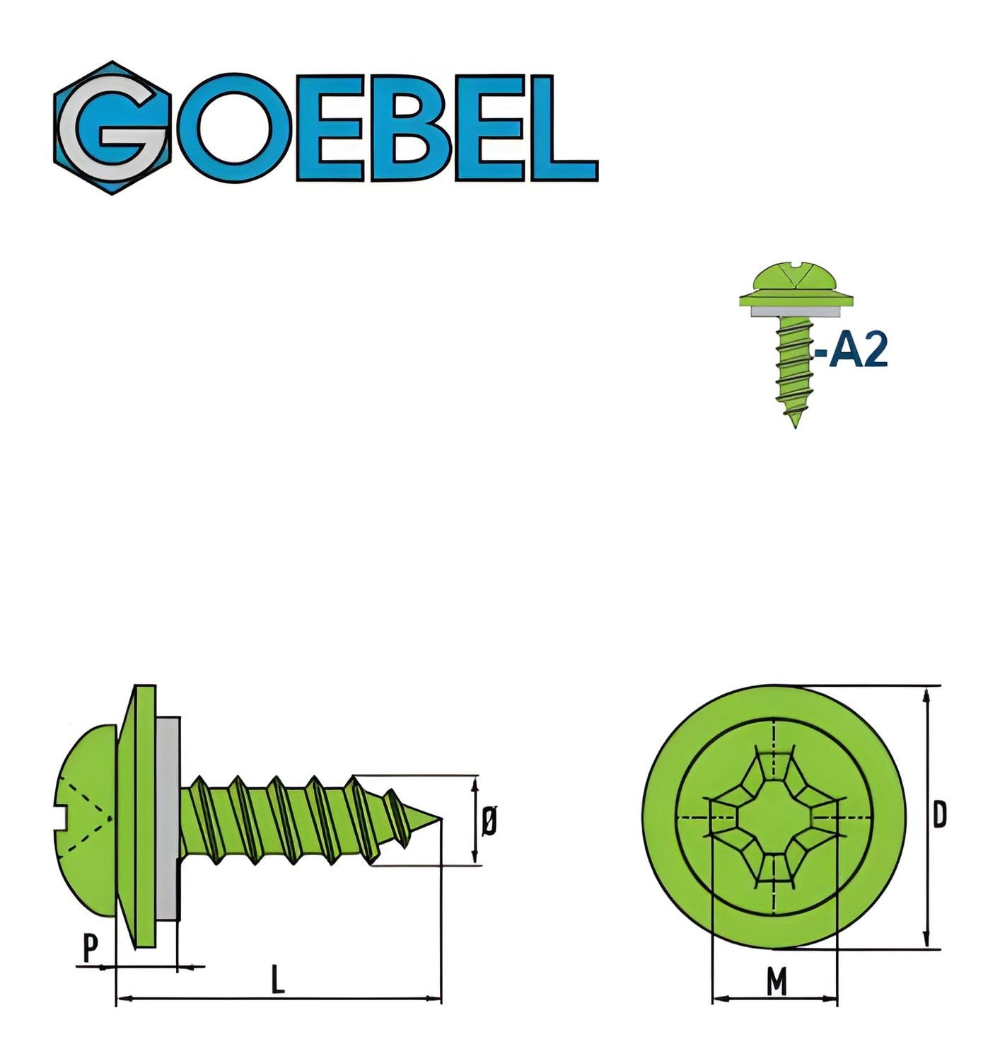 GOEBEL® 500 unidades Tornillo de chapa con disco EPDM de 4,8 x 19 mm de acero inoxidable A2 (V2A) cabeza alomada Phillips Phillips PH DIN7981 ISO7049 estándar de fábrica Tornillo de cabeza