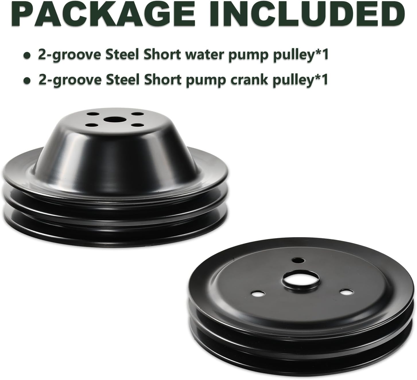 SSN Steel Small Block Chevy 2 Groove Short Water Pump & 2 Groove Crankshaft Pulley SWP for SBC 262 265 267 283 302 305 307 327 350 400