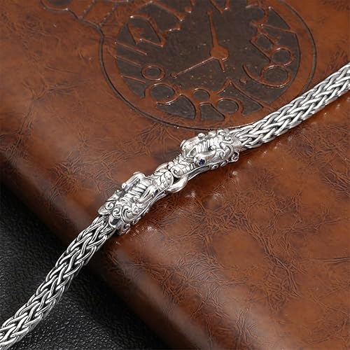 Miniatura 4 de S925 Sterling Silver Double Dragon Heads Bracelet for Men & Women Heavy Handmade Woven Chain Vintage Silver Bangle Unisex Personalized Jewelry Gifts