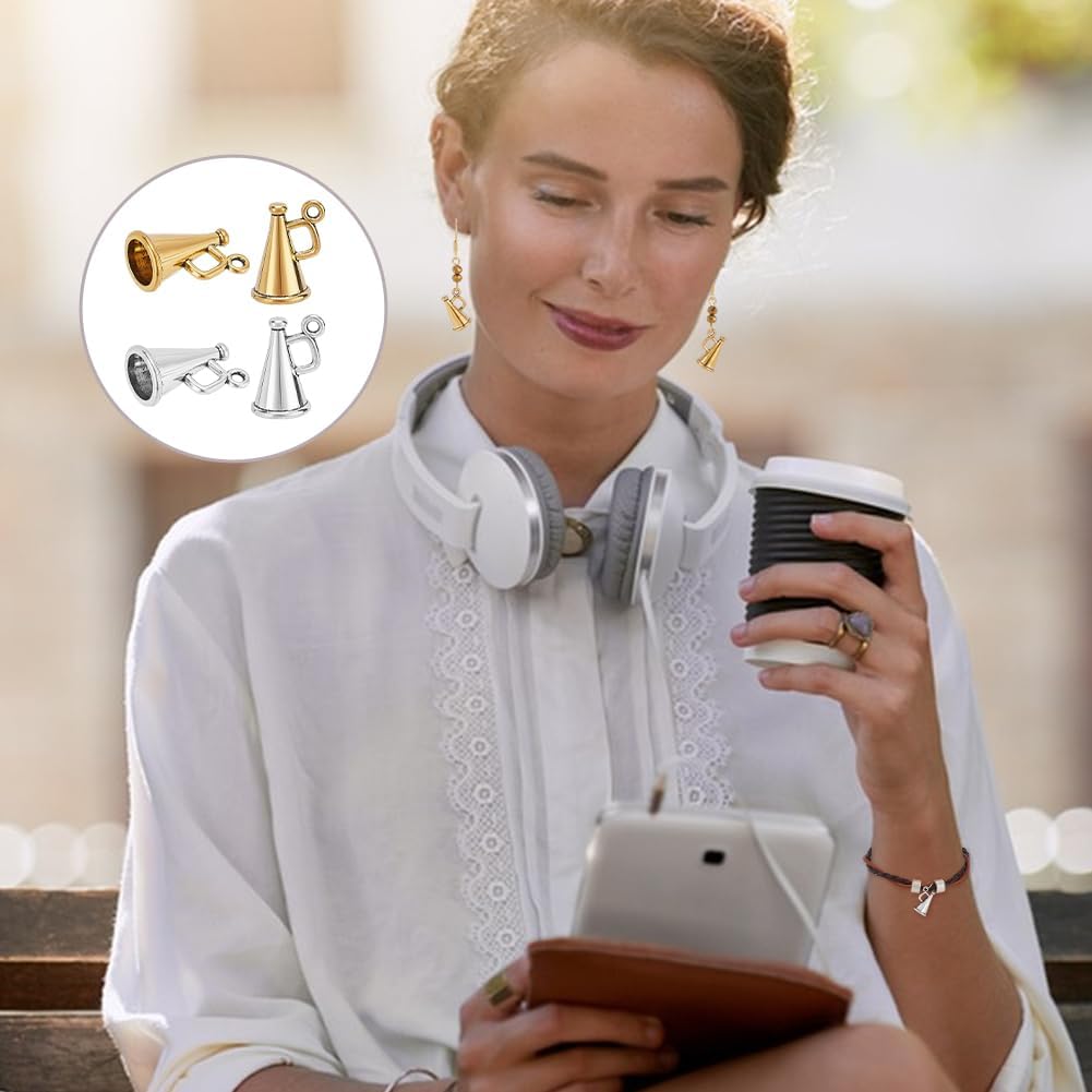 PH PandaHall 80pcs Tibetan Megaphone Cheer Charms Loudspeaker Pendants Antique Silver Golden Megaphone Charms Cheerleading Dangle Pendants for DIY Crafts Necklace Bracelet Jewelry Making