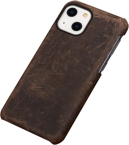 TONECY Funda para iPhone 1414 Plus14 Pro14 Pro Max, funda trasera delgada de cuero genuino retro, agarre cómodo, grueso, anticaídas, a prueba de