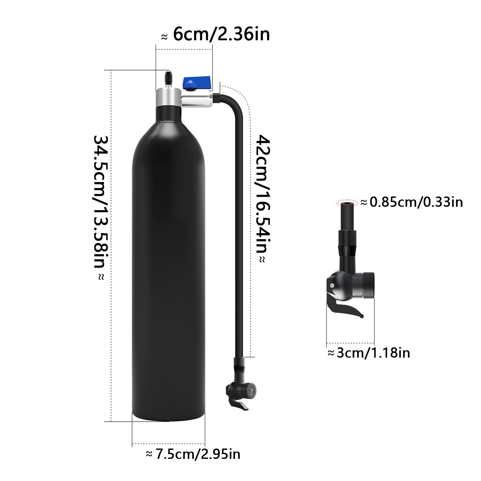 Rowerowa butla powietrza do opon bezdętkowych Zbiornik aluminiowy 13,8 bar | Pompka do opon rowerowych Na rower szosowy, górski, wyczynowy, sportowy, motocykl, skuter, turystykę, na