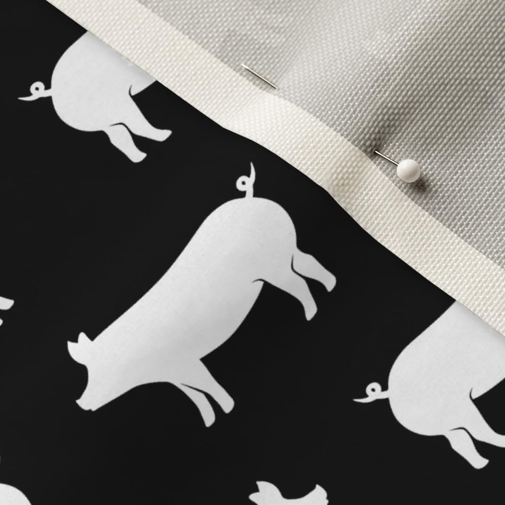 Spoonflower Fabric - Pigs Black Monochrome Farm Pig White Nursery Printed on Upholstery Velvet Fabric Fat Quarter - Upholstery Home Decor Bottomweight Apparel