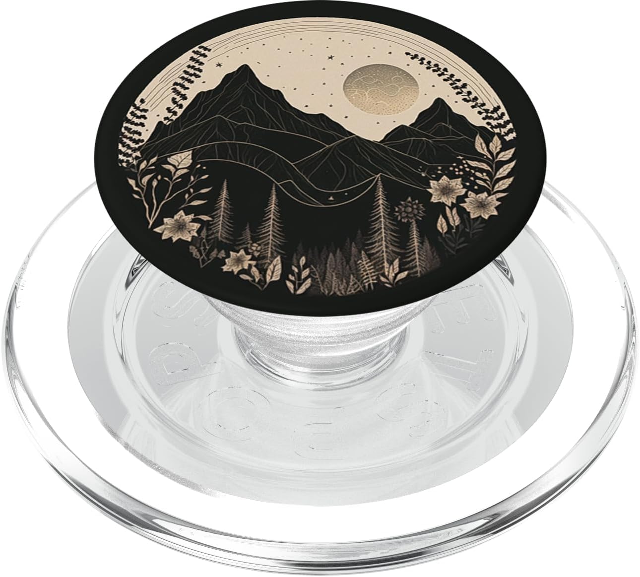Boho Chic Floral Moon Forest Nature Mountain Black Beige PopSockets MagSafe PopGrip for iPhone