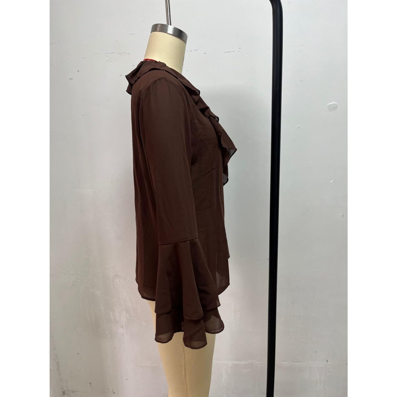 LKSCY - Camicetta da donna con scollo a V, in chiffon, con maniche a balze, vestibilità ampia, per lavoro, ufficio, tunica elegante