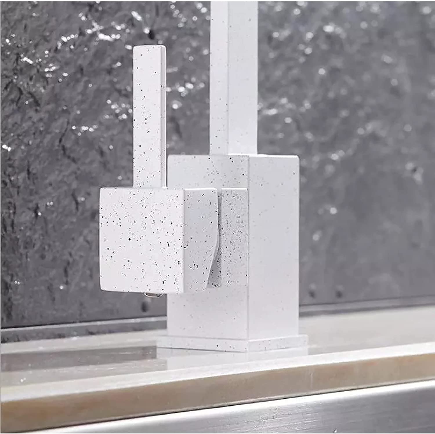 Grifos de cocina para fregadero, cubierta de latón blanco/cromado Fregaderos de cocina Grifo Arco alto Giratorio de 360 ​​​​grados Grifo mezclador de agua fría y caliente, Color blanco con punto