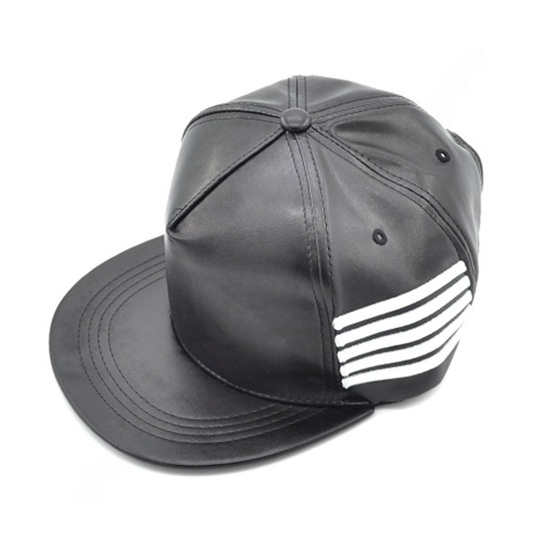 bolax Black Leather Hip Hop Cap with Stripes-picture-55