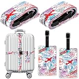 4 Pack Luggage Straps Set Adjustable Suitcase Belts with Quick Release Buckle Luggage Tags Travel Su