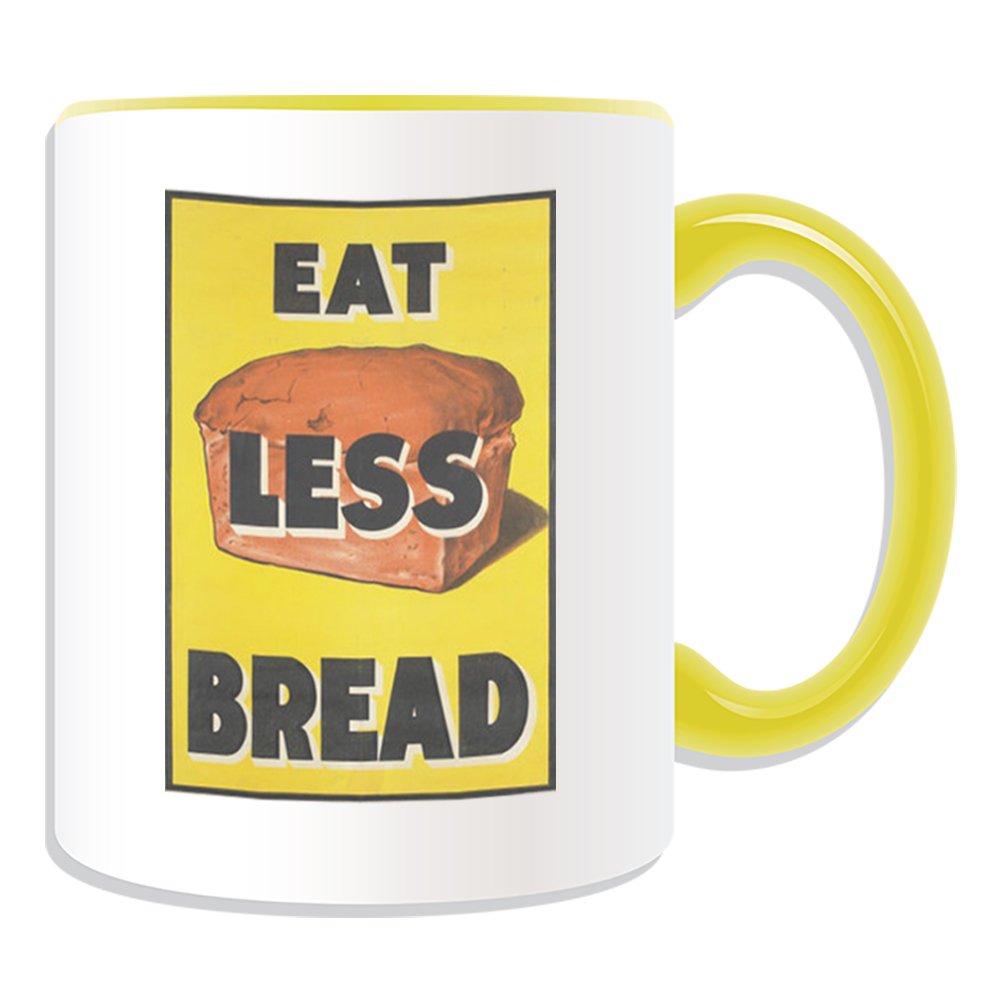 Personalised Gift - Eat Less Bread Mug (War Poster Design Theme, Colour Options) - Any Name / Message on Your Unique - Britain Britons First 1st Second 2nd World WW1 WW2 Recruitment Enlist Victory Army Military Soldier Food Waste Save