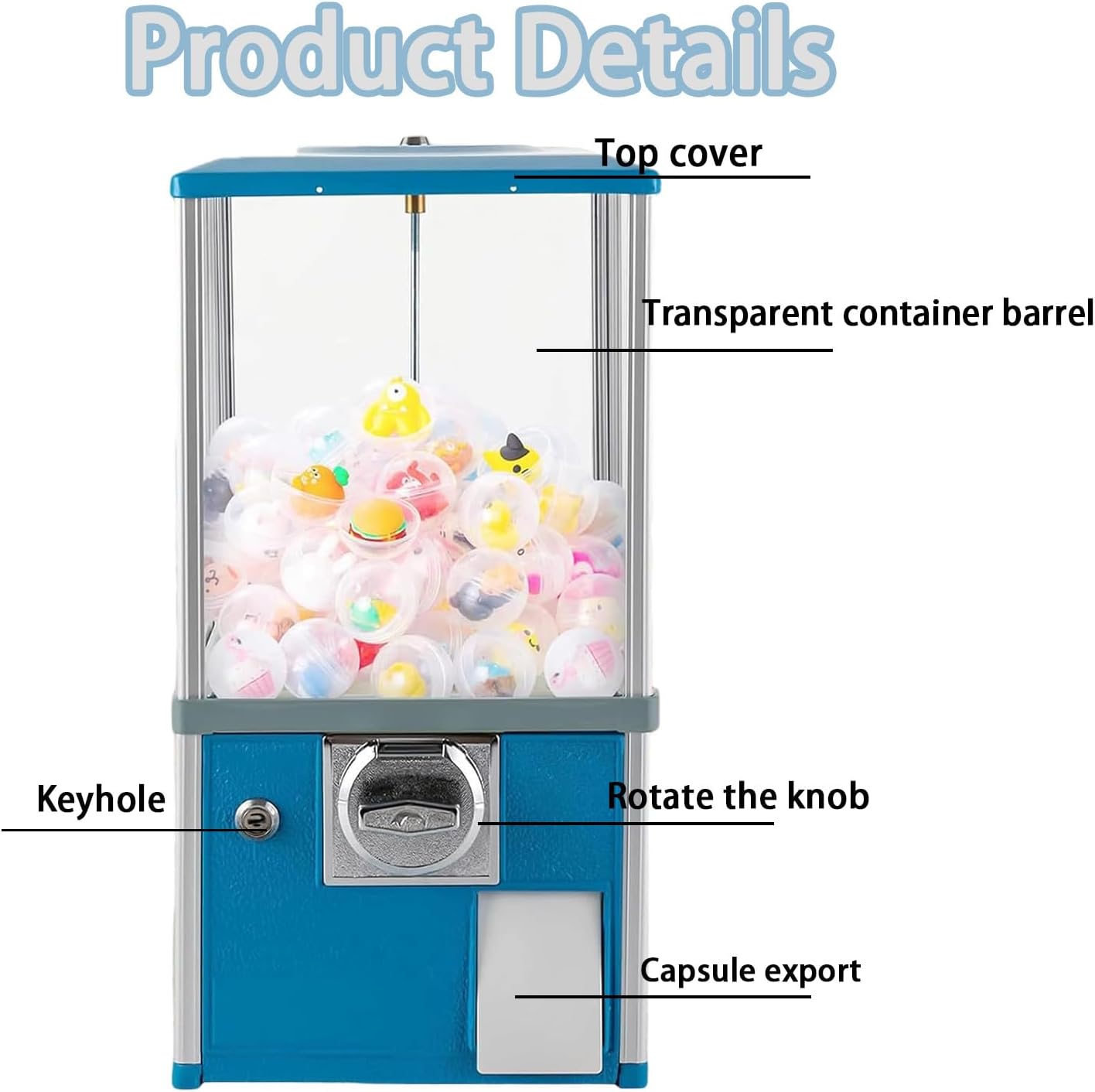 Candy Vending Machine,with Locks& Two Keys,Hold 100-200 Capsule Balls,Mini Chewing Gum Machine,for Home,Game Stores&Retail Stores,Aluminum Alloy Material,Yellow