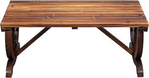 Miniatura 4 de Outvita Banco de jardín de madera, banco de ruedas rústico para exteriores con acabado carbonizado y construcción de abeto para jardín, porche,