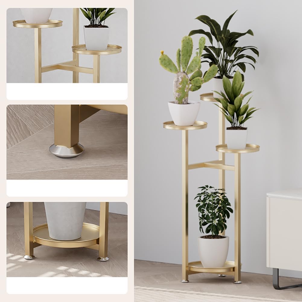GarveeHome Vintage Eck-Pflanzenständer aus Metall – Mehrstöckiges, stabiles Regal mit Anti-Rutsch-Füßen, Gold, 120cm hoch