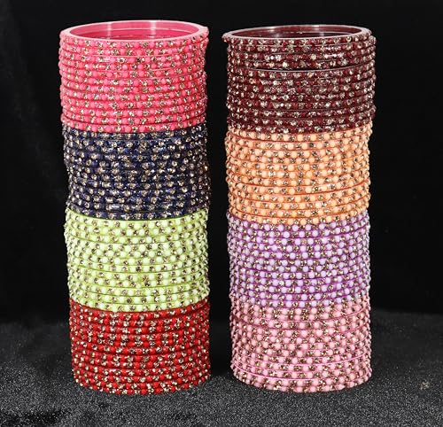 Glass Bangles Set AD Stone Diamond Chudi Bracelet -Combo of 96