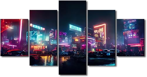 Miniatura 43 de Lienzo decorativo moderno para pared, pintura artística Cyberpunk, impresión de 5 paneles, decoración de lienzo para sala de estar para dormitorio