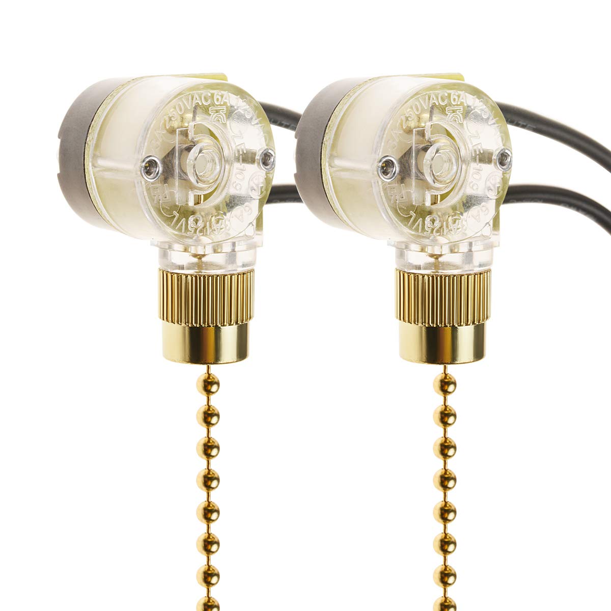 PENCKCeiling Pull Chain Switch, DIY Lamp Switch, Fan Light Switch with Pull Chain, 2-Pack