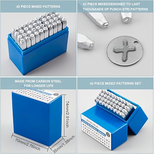 Miniatura 4 de BENECREAT Paquete de 42 sellos metálicos con números de letra y símbolos (0.118 in, 18 pulgadas), acero al carbono mate galvanizado, herramienta de