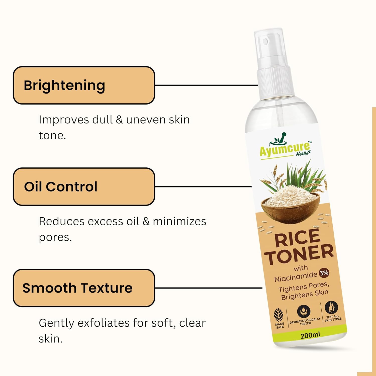 Rice Water Face Toner, Alcohol-Free Facial Mist for All Skin Types, Lightweight Hydrating Toner, 6.76 fl oz (200 ml)
