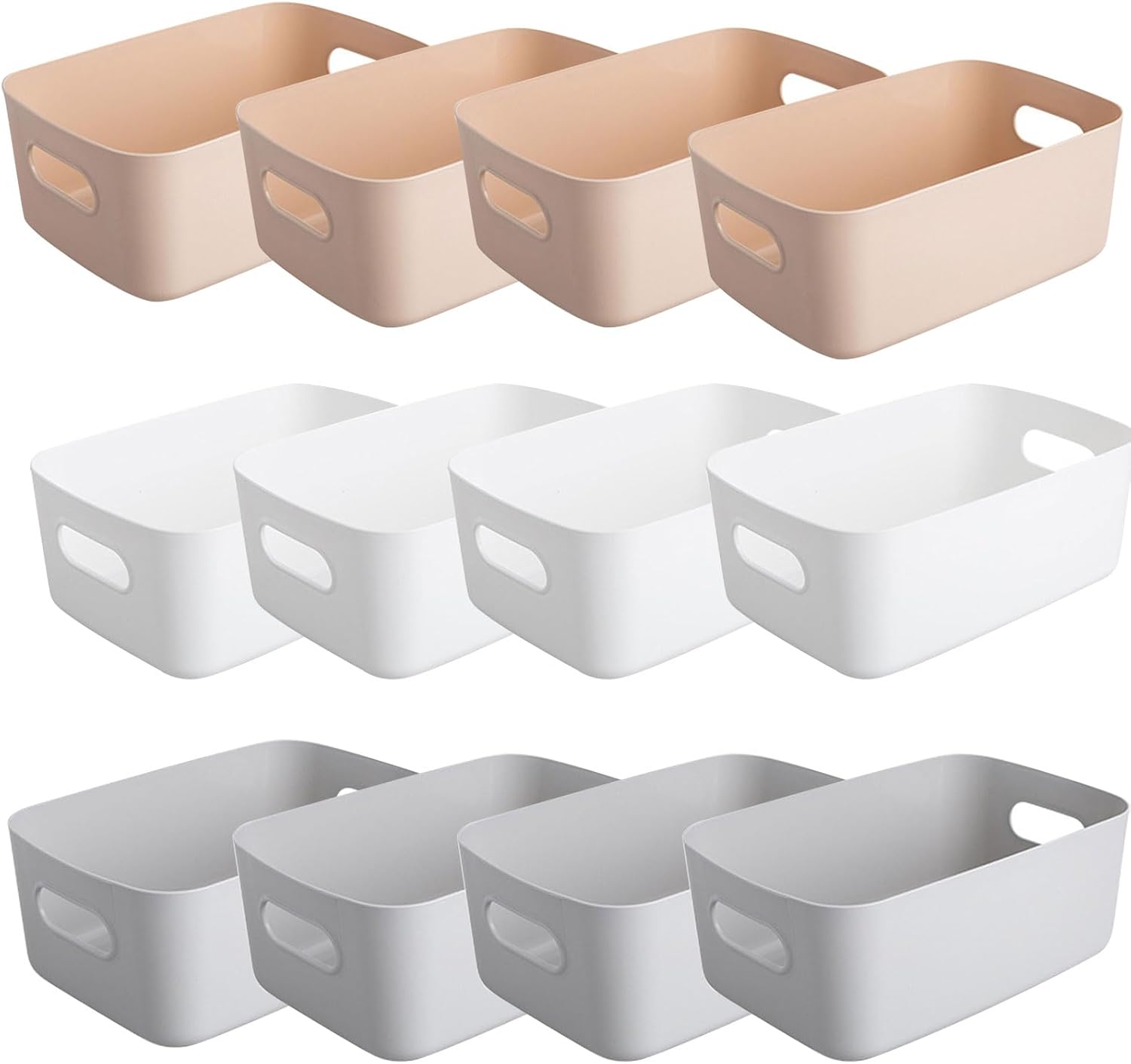 12 Pcs Plastic Storage Bins, Storage Basket with Handles, Toy Organizers and Storage Containers for Home Cupboard Kitchen Office Bathroom Pantry Organization Box