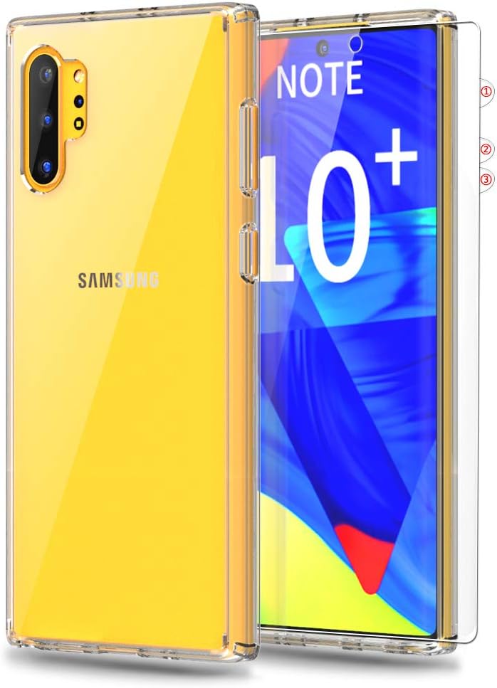 Thonzer for Samsung Galaxy Note 10 Plus Case/Galaxy Note 10 Plus 5G Case with Invisible Screen Protector, Clear Non Slip Scratch Resistant Shock Absorption TPU Bumper PC Hard Back Protective (Clear)