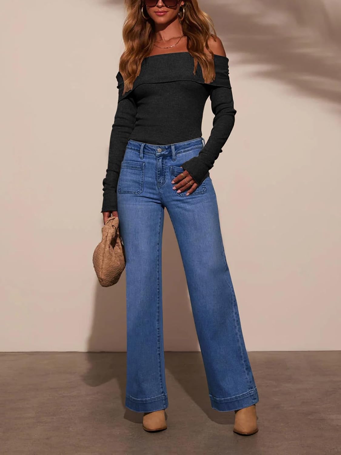 KUNMI Women's Wide Leg Jeans High Waisted Straight Leg Stretchy Denim Pants with Pockets - Image 3