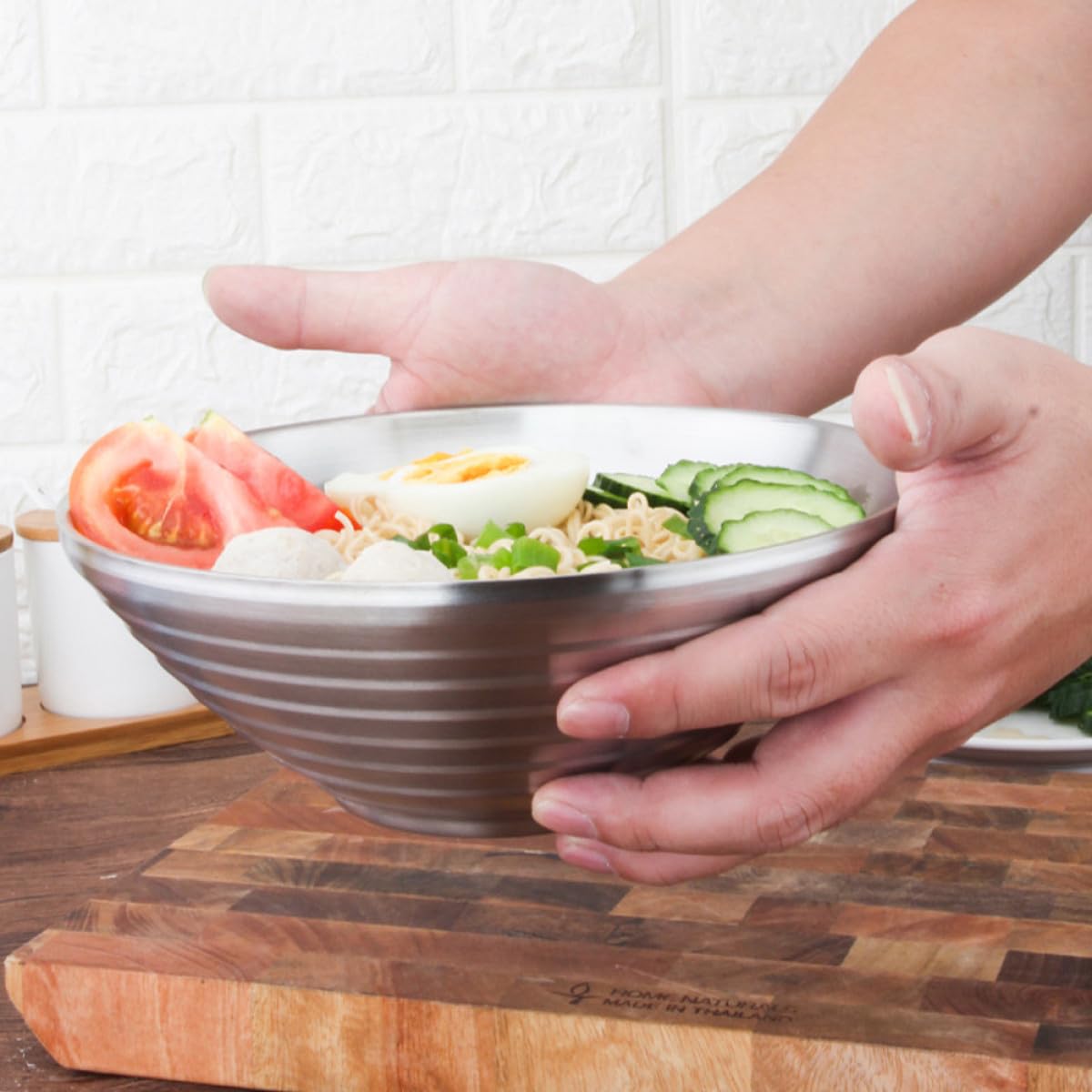 Supvox Edelstahl Suppenschüssel 16 cm Doppelwandig Isoliert – Ramenschüssel für Suppe Nudeln Reis und Salat Lebensmittelechte Servierschüssel für Küche und Haushalt