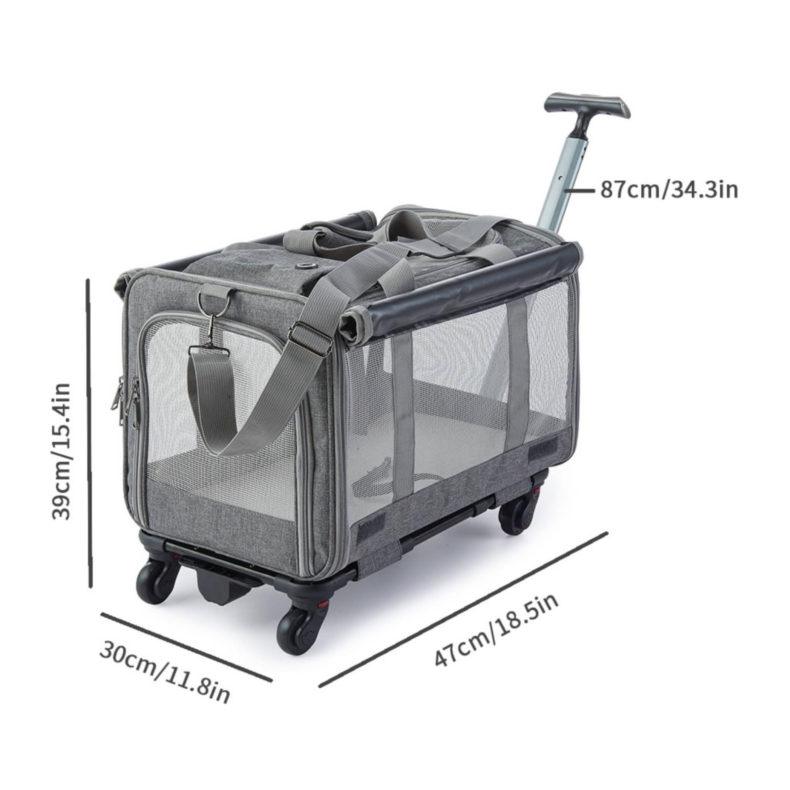 Industrial Carrier Tierrolltasche Transportkoffer Haustier Tasche Rollbehälter mit Metallrahmen Und Mesh-lüftung Vielseitigen Griffen Und