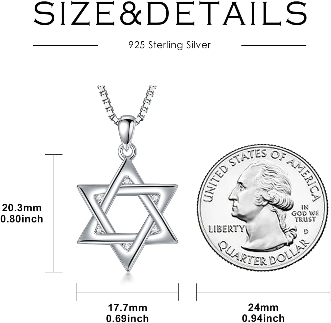 Star of David Necklace with Diamonds Sterling Silver Necklace for Women 1/20 Carat Jewish Jewelry(D Color, VVS Clarity) - Image 6