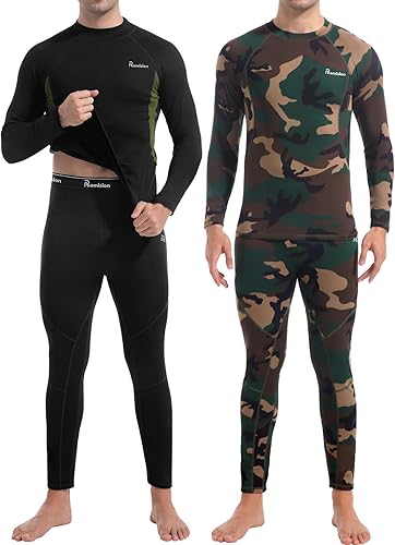romision 2 Pack Thermal Underwear for Men Long Johns Fleece Lined Hunting Gear Bottom Top Set Base Layer Cold Weather XS-4XL