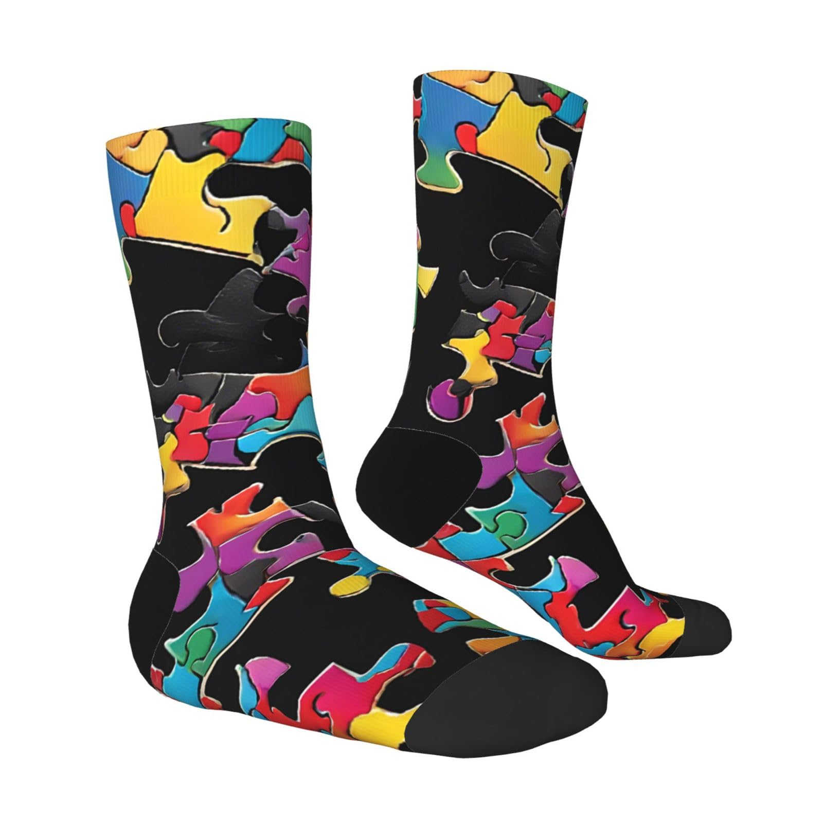 ASPOIJHN (Autism Awareness Puzzle Pieces Heart) Comfortable Mid Calf Socks Fashionable Casual Socks Soft Breathable Adult Socks For Women Men