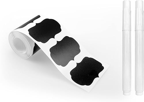 MUWOOB - Etiquetas de pizarra, 120 unidades, reutilizables, impermeables, con 2 marcadores de tiza blanca, etiquetas adhesivas para despensa de