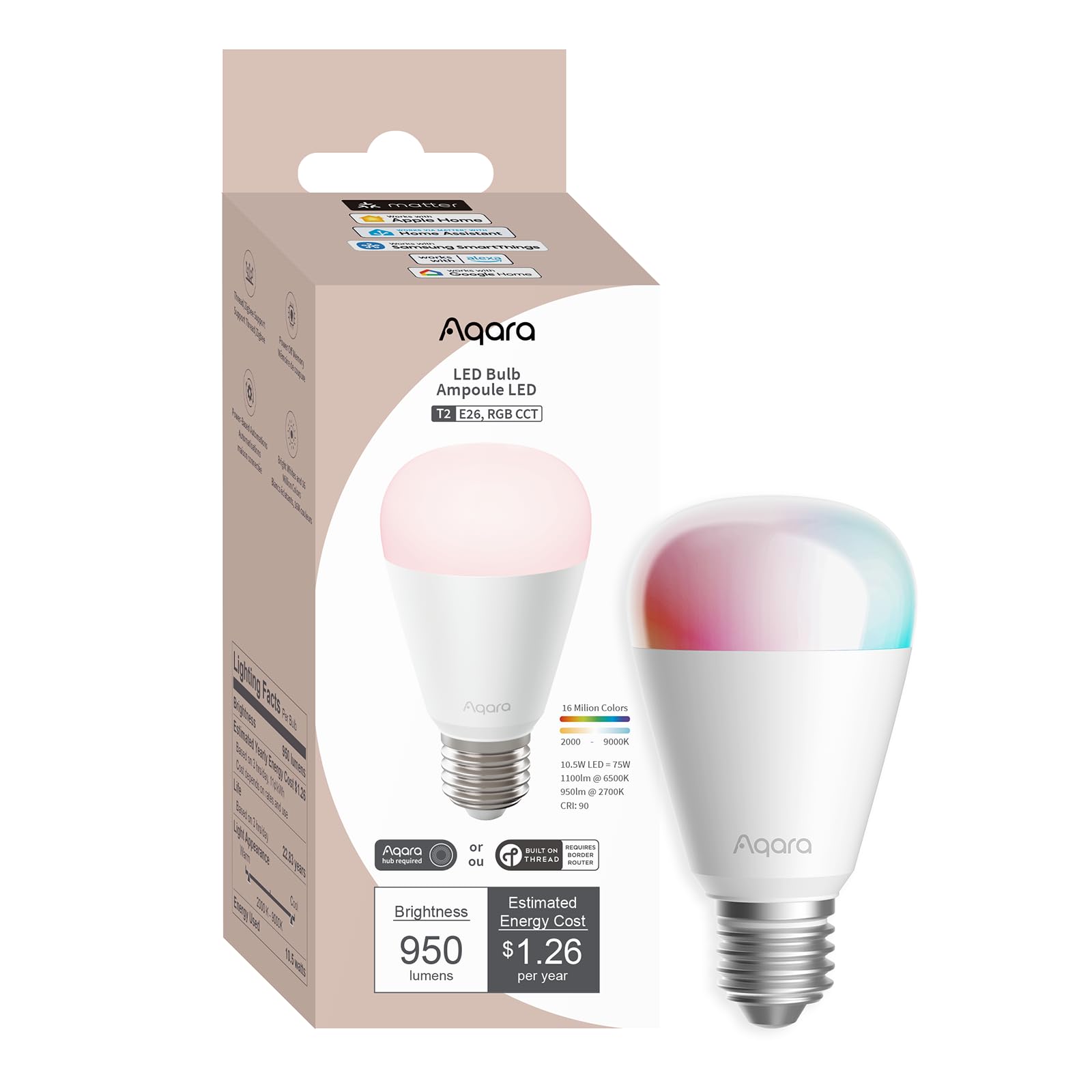 【5個セット】Aqara LED 電球 T2 E26口金 CCT LED電球 T2 E26口金 RGB+CCT | 懐中電灯・ランタン・ヘッド
