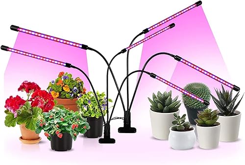 iPower Luz LED de crecimiento con espectro completo para plantas de interior, tirastrípodecuello de cisne ajustable, 23 modos de luz y 510 niveles