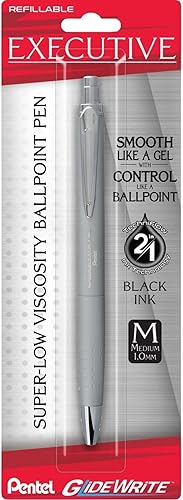 Miniatura 2 de Pentel Glidewrite - Bolígrafo ejecutivo (0.039 pulgadas), mediano, barril de metal plateado, tinta negra, paquete de 1 (BX970ZBP)