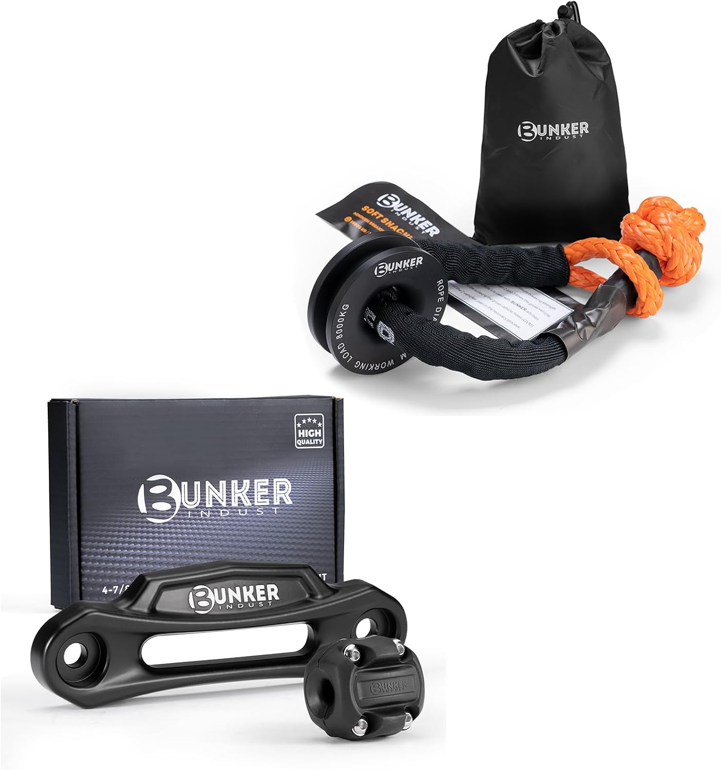 BUNKER INDUST Winch Hawse Fairlead with Winch Cable Hook Stopper + Synthetic Soft Shackle with Winch Ring