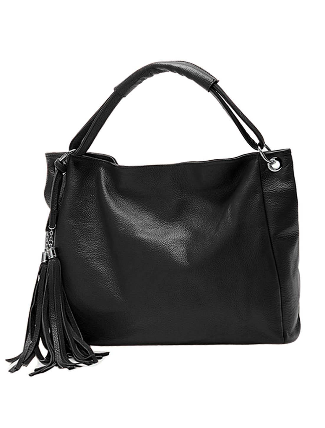 ELECTROPRIME Women Metal Ring Tassel Decor Hobo Shopper Handbag