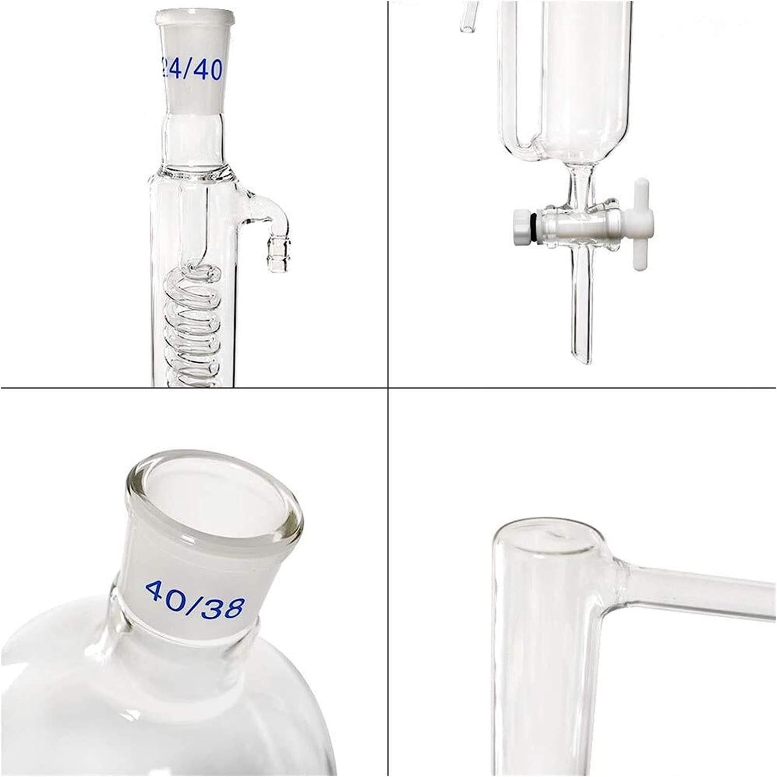Aparato de destilación de Laboratorio, Aparato de extracción de aceites Esenciales de 2000 ml, Kit de cristalería de destilación al Vapor de Vidrio, con Condensador de Estufa Caliente, Equipo de ens